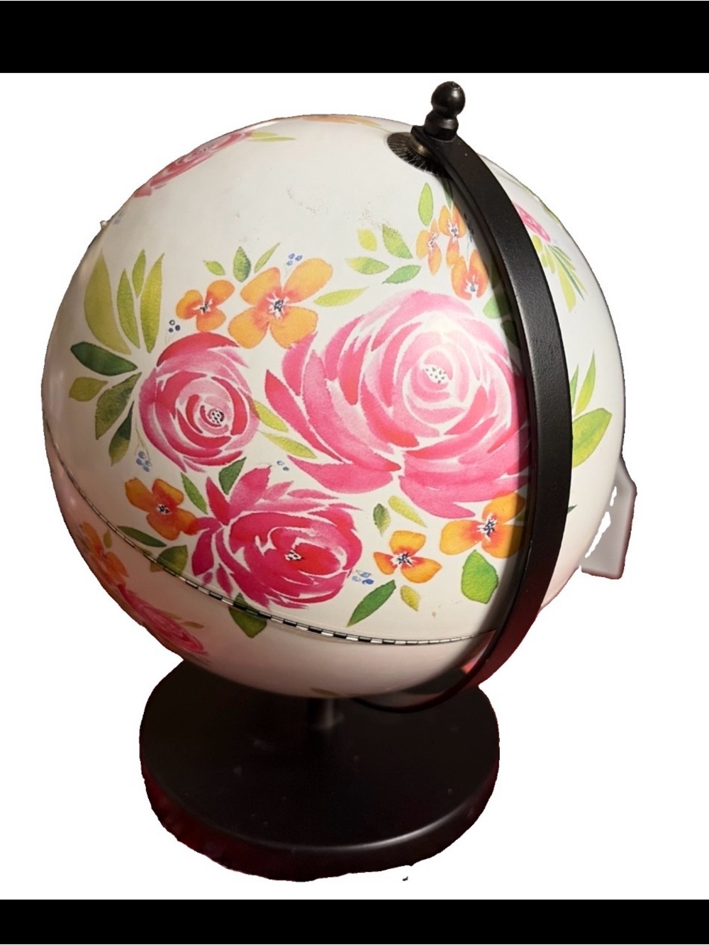 Super fun floral globe home office decor 12" circumference 25"rotate spins